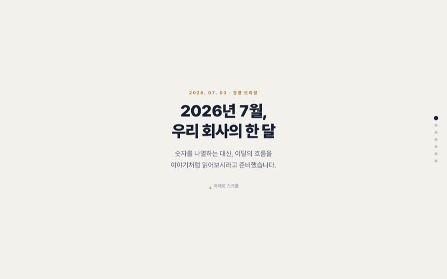 스크롤리텔링 — 이달의 이야기 대시보드 화면